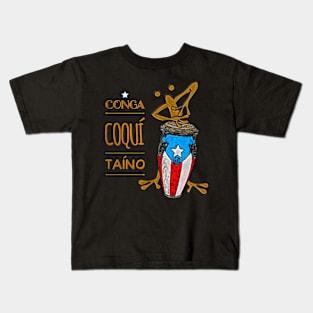 Puerto Rican Flag Conga Coquí Taíno Kids T-Shirt